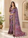 Fabrica Vibe Purple Floral Handwoven Cotton Saree with Unstitched Blouse Piece