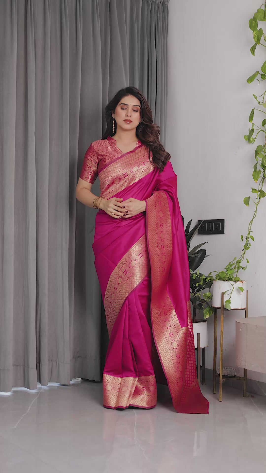 Fabrica Vibe Rani Pink Banarasi Silk Saree with Rich Gold Zari Woven Border