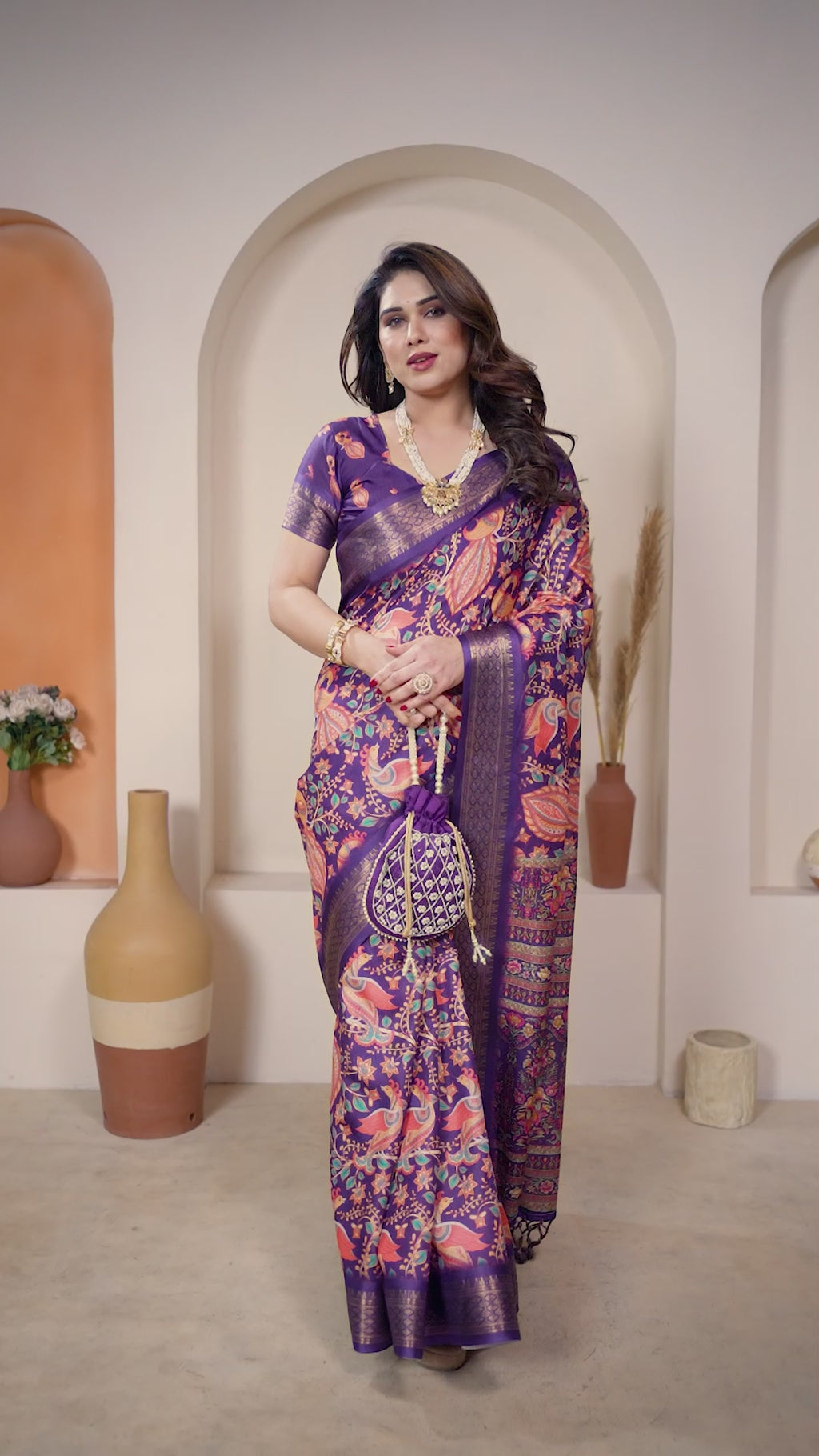 Fabrica Vibe Purple Cotton Handwoven Paisley Floral Saree with Traditional Border