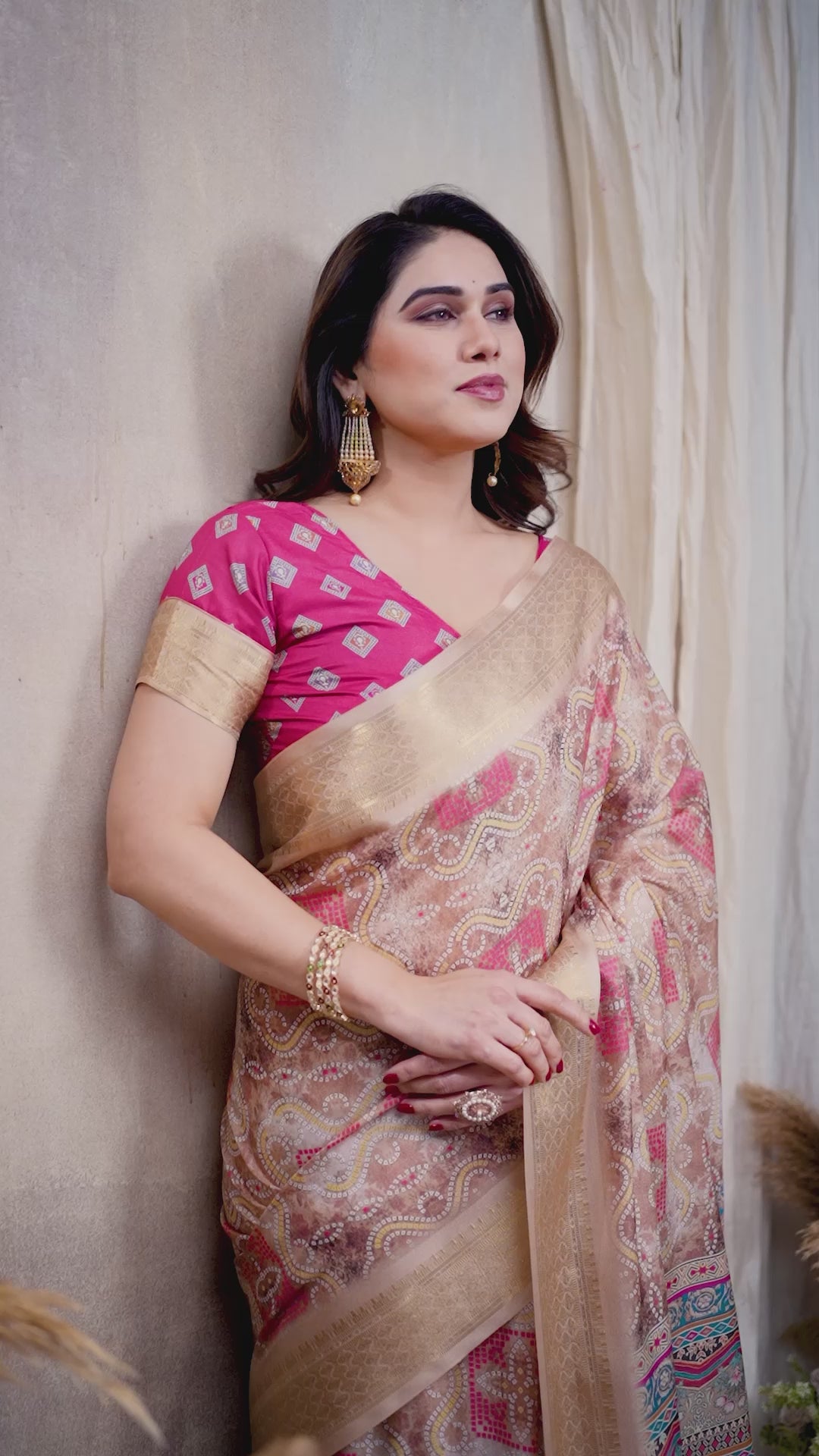 Fabrica Vibe Chiku Pink Handwoven Cotton Saree with Bandhej-Inspired Woven Design
